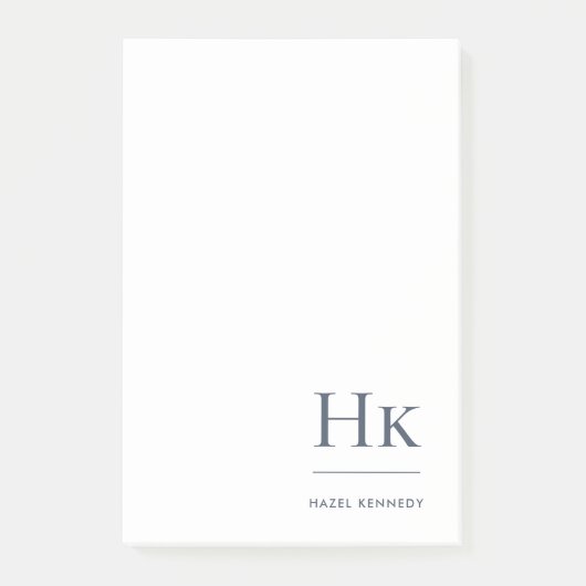 Monogram Navy Blue White Simple Modern Minimal Post-it Klebezettel (Vorderseite)