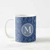 Monogram Navy Blue White Spirals - Personalisiert Kaffeetasse (Links)
