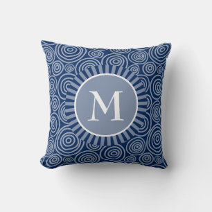 Monogram Navy Blue White Spirals - Personalisiert Kissen
