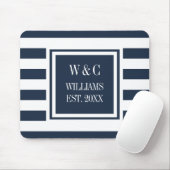 Monogram Navy Blue White Strip Personalisiert Mousepad (Mit Mouse)