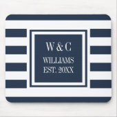 Monogram Navy Blue White Strip Personalisiert Mousepad (Vorne)