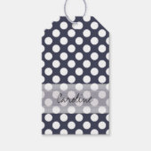 Monogram Navy Blue White Trendy Polka Dot Pattern Geschenkanhänger (Vorderseite)