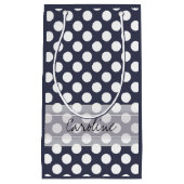 Monogram Navy Blue White Trendy Polka Dot Pattern Kleine Geschenktüte (Vorderseite)