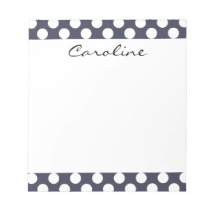 Monogram Navy Blue White Trendy Polka Dot Pattern Notizblock