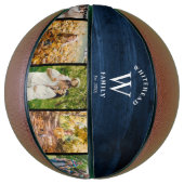 Monogram Navy Blue Wood 5 Foto Collage Basketball (Vertikal)