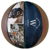 Monogram Navy Blue Wood Foto Collage Basketball (Vertikal)