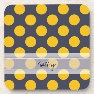 Monogram Navy Blue Yellow Chic Polka Dot Pattern Getränkeuntersetzer