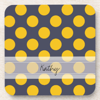 Monogram Navy Blue Yellow Chic Polka Dot Pattern Getränkeuntersetzer