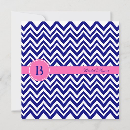 Monogram Navy Blue Zickzack Pattern mit Hot Pink Einladung (Rückseite)