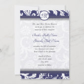 Monogram Navy Damask Wirbel Hochzeitseinladung Einladung (Rückseite)