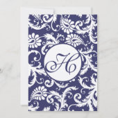 Monogram Navy Damask Wirbel Hochzeitseinladung Einladung (Vorderseite)