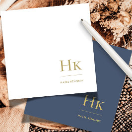 Monogram Navy Gold Einfache Elegante Soziale Notiz Mitteilungskarte