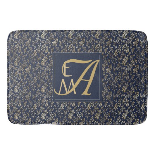 Monogram Navy Gold Leaf New Wohngestaltung Gift Badematte (Vorderseite)