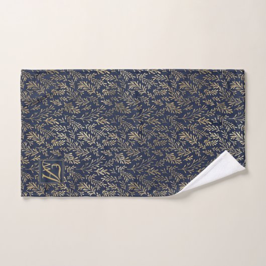 Monogram Navy Gold Leaf New Wohngestaltung Gift Badhandtuch Set (Handtuch)