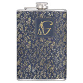 Monogram Navy Gold Leaf New Wohngestaltung Gift Flachmann (Vorderseite)