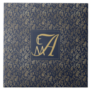 Monogram Navy Gold Leaf New Wohngestaltung Gift Fliese