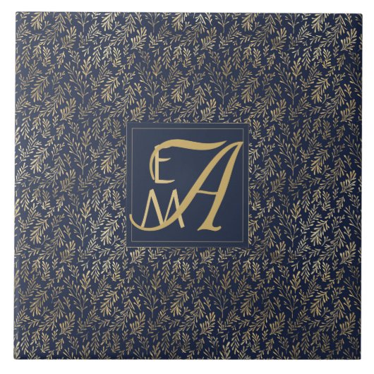 Monogram Navy Gold Leaf New Wohngestaltung Gift Fliese (Vorderseite)