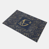 Monogram Navy Gold Leaf New Wohngestaltung Gift Fußmatte (Schrägansicht)