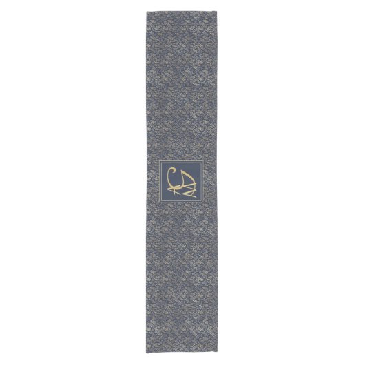 Monogram Navy Gold Leaf New Wohngestaltung Gift Kurzer Tischläufer (Vorderseite)