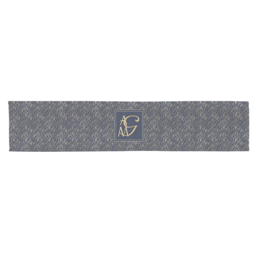 Monogram Navy Gold Leaf New Wohngestaltung Gift Kurzer Tischläufer (Horizontal)