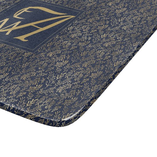 Monogram Navy Gold Leaf New Wohngestaltung Gift Schneidebrett (Ecke)