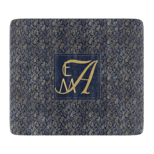 Monogram Navy Gold Leaf New Wohngestaltung Gift Schneidebrett (Vorderseite)