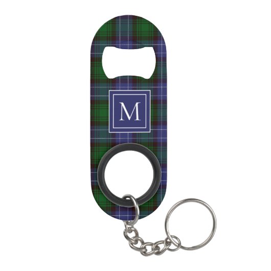 Monogram Navy \ green tartan kariert Mini Flaschenöffner (Rückseite)
