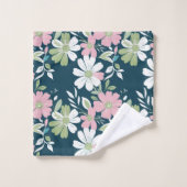 Monogram Navy Pink Green White Floral Blume Badhandtuch Set (Waschlappen)