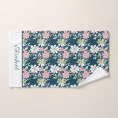 Monogram Navy Pink Green White Floral Blume Badhandtuch Set (Handtuch)