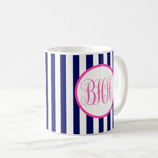 Monogram Navy Strip Kaffeetasse (VorderseiteRechts)