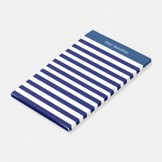 Monogram Navy Strip Post-it Klebezettel (angewinkelt)