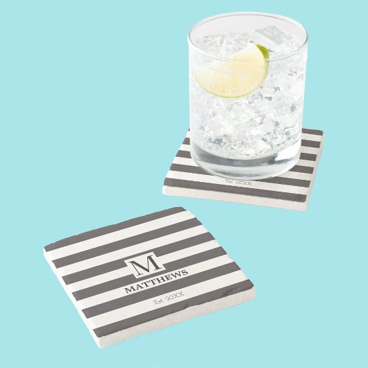 Monogram Navy Strips Familienname Beach House Steinuntersetzer