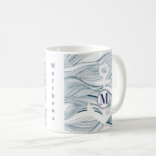 Monogram Navy und White Nautical Anchor Kaffeetasse (VorderseiteRechts)