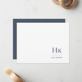 Monogram Navy White Simple Elegance Social Notecar Mitteilungskarte (Vorderseite/Rückseite Beispiel)