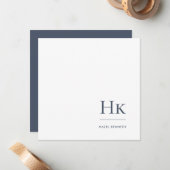 Monogram Navy White Simple Elegance Social Notecar Mitteilungskarte (Vorderseite/Rückseite Beispiel)