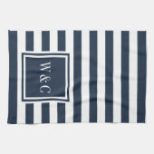 Monogram Navy White Strip Personalisiert Geschirrtuch (Horizontal)