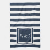 Monogram Navy White Strip Personalisiert Geschirrtuch (Vertikal)
