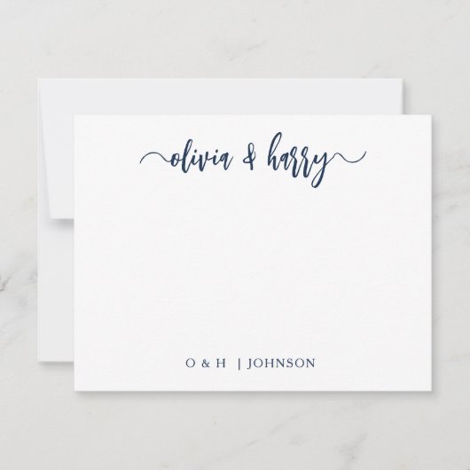 Monogram Navy White Wedding Note Card Mitteilungskarte (Vorderseite)