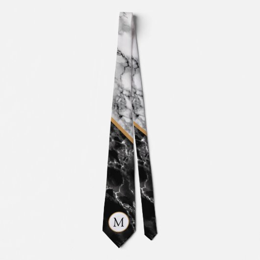 Monogram Neck Tie Schwarz-weiß Marble Stone Design Krawatte (Vorderseite)