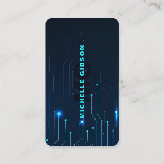 Monogram Neon Blue Tech Moderner Software Engineer Visitenkarte (Vorderseite)