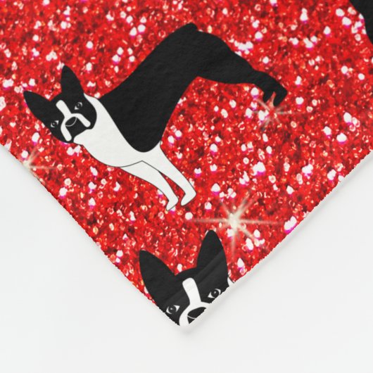 Monogram Neon Red Glitzer Boston Terrier Fleecedecke (Ecke)