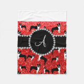 Monogram Neon Red Glitzer Boston Terrier Fleecedecke (Vorderseite)