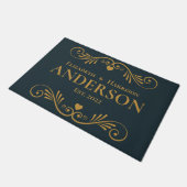 Monogram neu personalize Name Blue Gold Fußmatte (Schrägansicht)