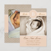 Monogram Neutral Beige Birth Ankündigung Neue Lieb (Vorne/Hinten)