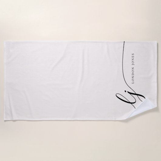 Monogram Neutral Modern Elegant Script Calligraphy Strandtuch (Vorderseite)