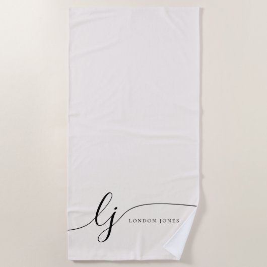 Monogram Neutral Modern Elegant Script Calligraphy Strandtuch (Vorderseite)