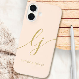 Monogram Neutral Modern Minimal Stylish Blush Gold iPhone 16 Hülle