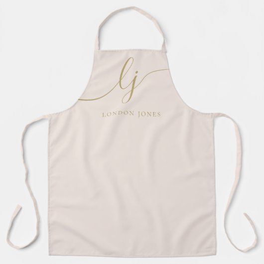 Monogram Neutral Modern Minimal Stylish Blush Gold Schürze (Vorderseite)