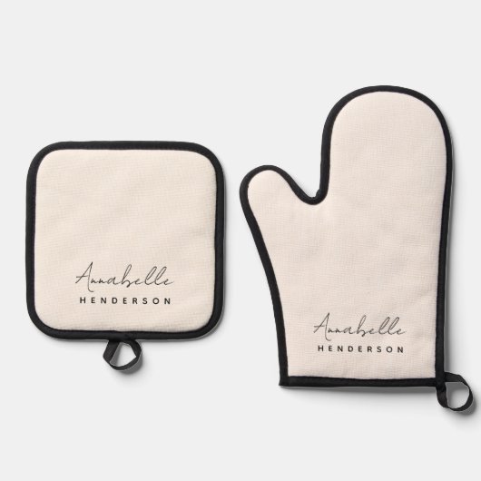 Monogram Neutral Modern Minimalist Stylish Ofenhandschuh & Topflappen-Set (Vorderseite)