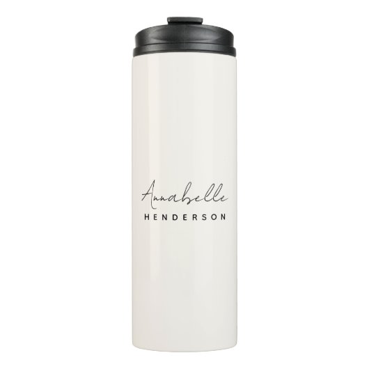 Monogram Neutral Modern Minimalist Stylish Thermosbecher (Vorderseite)